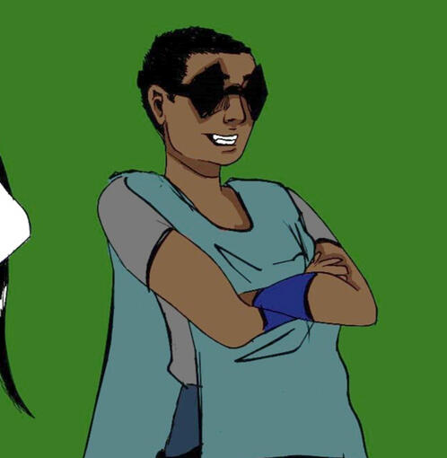 Xilous. Sp:mirilukan SC:med brown A:25BBY, funky goggles and a buzz cut