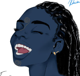 Tasaia Stralkost. Sp:Pantoran, SC:deep indigo, A:8BBY, long protective styles and spiral clan tattoos.